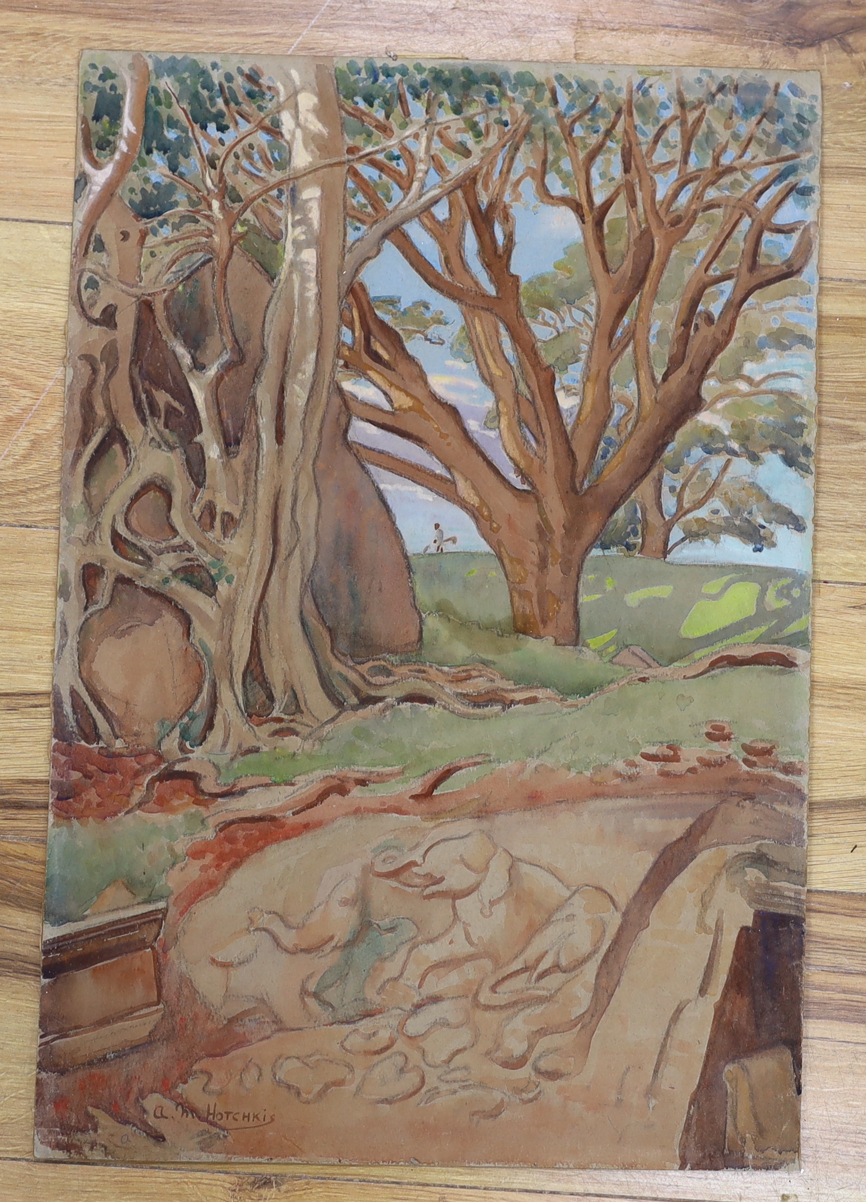 Anna Mary Hotchkis RSA (Scottish, 1885-1984), watercolour, Ancient Bath, signed, Chatham Galleries, Hong Kong inscribed label verso, 57 x 38cm, unframed